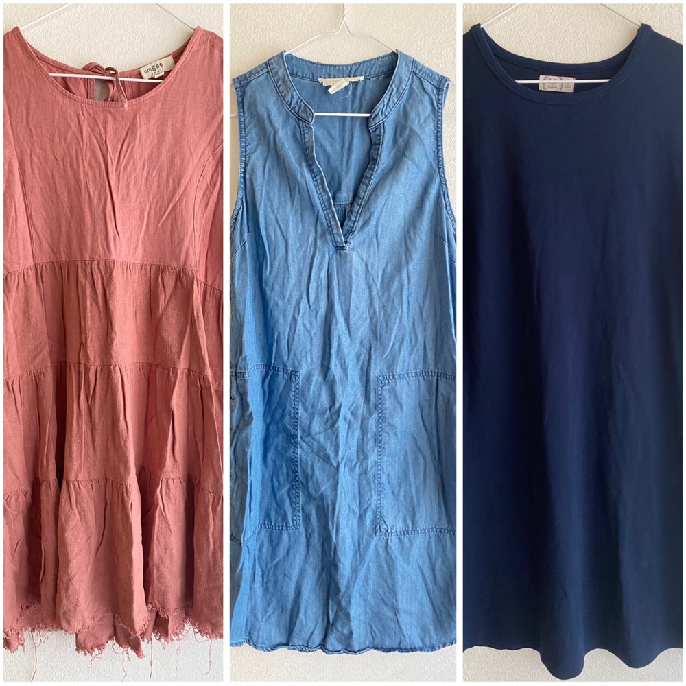Set of Three Dresses - Pink, Denim, and Navy